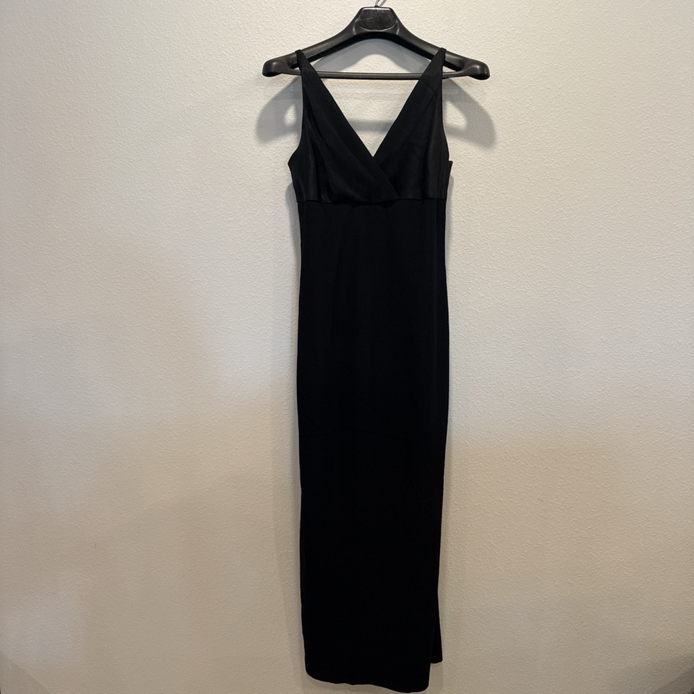Classically Elegant Vintage Hannah Hardy 90s Black 🖤 Satin Panel Maxi Dress Sz 6